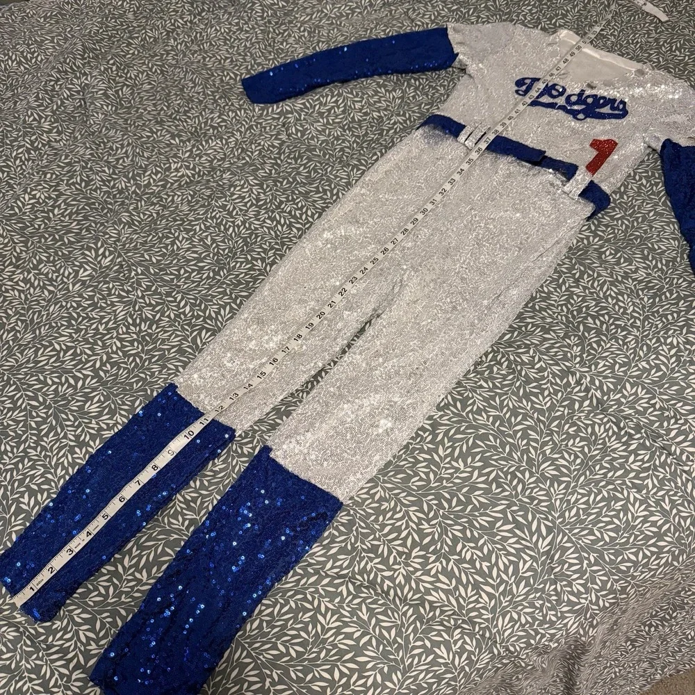 Elton John Dodgers Sequin Costume Jumpsuit Baseball Rocketman Women XS Youth XL